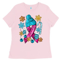 Bubblegum Pink winter breast cancer ribbon Ladies Tee - NancyCooperArtShop