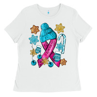 White winter breast cancer ribbon Ladies Tee - NancyCooperArtShop