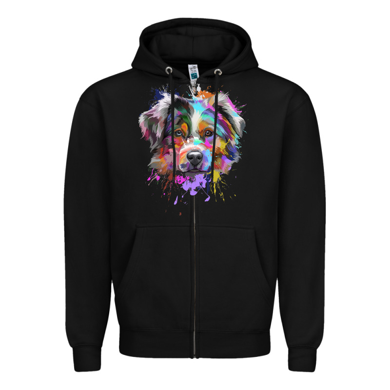 Splash Art Australian Shepherd   Aussie Lover Gifts Zipper Hoodie by longCreatives | Teevron