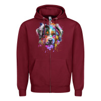 Burgundy Splash Art Australian Shepherd   Aussie Lover Gifts Zipper Hoodie - longCreatives