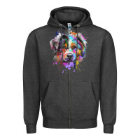 Charcoal Heather Splash Art Australian Shepherd   Aussie Lover Gifts Zipper Hoodie - longCreatives