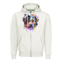 Oatmeal Heather Splash Art Australian Shepherd   Aussie Lover Gifts Zipper Hoodie - longCreatives