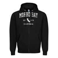 Black Morro Bay California CA Vintage Athletic Sports Design Zipper Hoodie - longCreatives