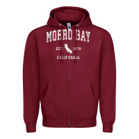 Burgundy Morro Bay California CA Vintage Athletic Sports Design Zipper Hoodie - longCreatives