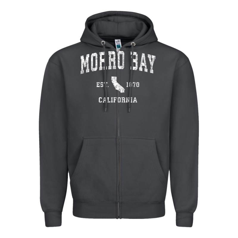 Morro Bay California Ca Vintage Athletic Sports Design Zipper Hoodie by longCreatives | Teevron