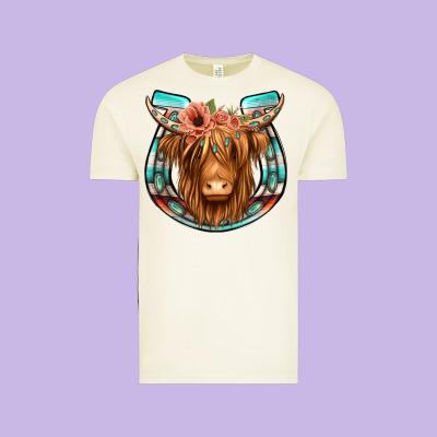 Highland Cow Serape Floral Headband Horseshoe Vintage Tee Designed By Jasminsmagicworld