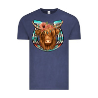 Vintage Denim highland cow serape floral headband horseshoe Vintage Tee - Jasminsmagicworld