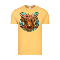 Vintage Mustard highland cow serape floral headband horseshoe Vintage Tee - Jasminsmagicworld