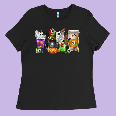 Halloween Coffee Cups Ladies Tee Designed By Texasbilliewilder