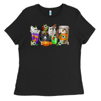 Black Halloween Coffee Cups Ladies Tee - texasbilliewilder
