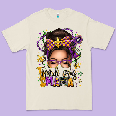 Mardi Gras Mama Messy Bun Premium Tee Designed By Texasbilliewilder