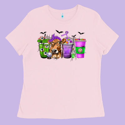 Coffee Cups With Cow And Halloween Ladies Tee Designed By Texasbilliewilder