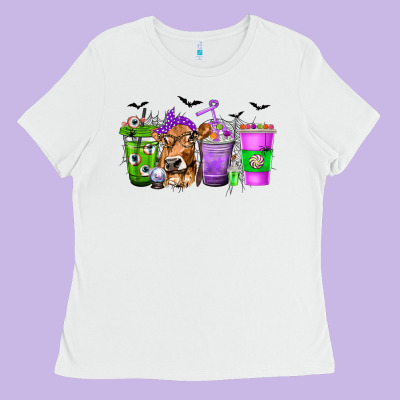 Coffee Cups With Cow And Halloween Ladies Tee Designed By Texasbilliewilder
