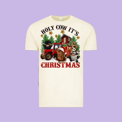 Holy Cow Its Christmas Vintage Tee Designed By Cowgirlartshop