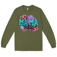 Army Green mama vibes floral Long Sleeve Tee - OliviaCreatesArt