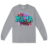 Heather Grey mama vibes floral Long Sleeve Tee - OliviaCreatesArt