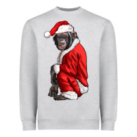 Heather Grey Chimpanzee With Santa Clothes Heavyweight Sweatshirt - LillyAllenDesigns