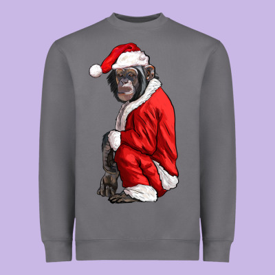 Chimpanzee With Santa Clothes Heavyweight Sweatshirt Designed By Lillyallendesigns