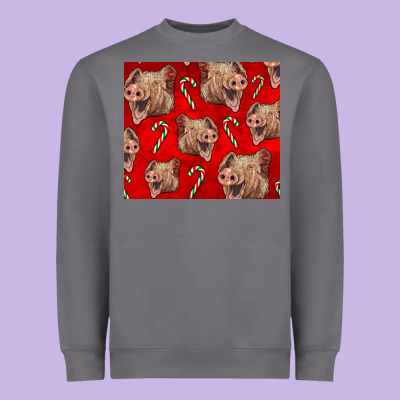 Yorkshire Pig And Candy Cane Heavyweight Sweatshirt Designed By Lillyallendesigns