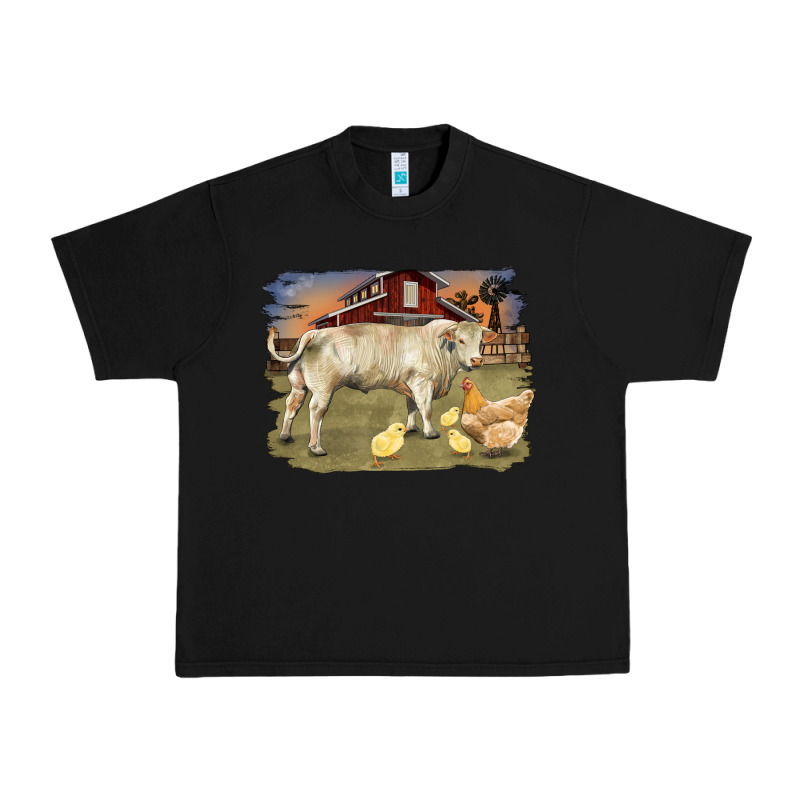 Charolaris Bull And Chicken In Barnyard Urban Heavy Tee by RanaPortraitStore | Teevron