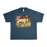 Midnight Navy charolaris bull and chicken in barnyard Urban Heavy Tee - RanaPortraitStore