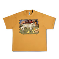 Peanut Butter charolaris bull and chicken in barnyard Urban Heavy Tee - RanaPortraitStore