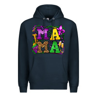 Navy Mardi Gras leopard frame mama Mother's Day Premium Hoodie - LillyAllenDesigns