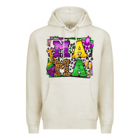 Oatmeal Heather Mardi Gras leopard frame mama Mother's Day Premium Hoodie - LillyAllenDesigns