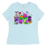 Baby Blue Halloween Coffee Cups Ladies Tee - texasbilliewilder