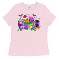 Bubblegum Pink Halloween Coffee Cups Ladies Tee - texasbilliewilder