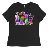 Black Halloween Coffee Cups Ladies Tee - texasbilliewilder
