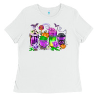 White Halloween Coffee Cups Ladies Tee - texasbilliewilder