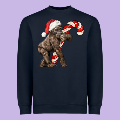 Christmas Candy Cane Baby Gorilla Heavyweight Sweatshirt Designed By Lillyallendesigns