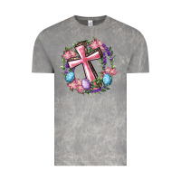 Cloud Rock Cross With Floral Wreath And Easter Eggs Vintage Tee - RanaPortraitStore