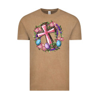 Vintage Coffee Cross With Floral Wreath And Easter Eggs Vintage Tee - RanaPortraitStore