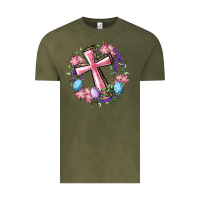 Vintage Olive Cross With Floral Wreath And Easter Eggs Vintage Tee - RanaPortraitStore