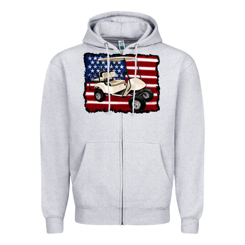 Golf Cart American Flag Zipper Hoodie by Artiststas | Teevron