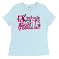 Baby Blue nobody fights alone cancer Ladies Tee - NancyCooperArtShop