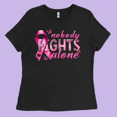 Nobody Fights Alone Cancer Ladies Tee Designed By Nancycooperartshop