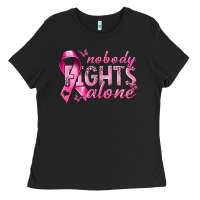 Black nobody fights alone cancer Ladies Tee - NancyCooperArtShop