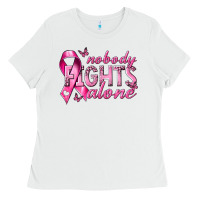 White nobody fights alone cancer Ladies Tee - NancyCooperArtShop