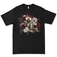 Black Floral boho wolf skull Premium Tee - RanaPortraitStore