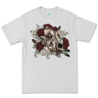 Dove Grey Floral boho wolf skull Premium Tee - RanaPortraitStore