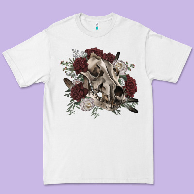 Floral Boho Wolf Skull Premium Tee Designed By Ranaportraitstore