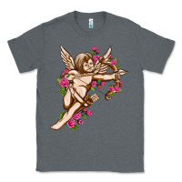 Charcoal Heather Cupid with rose Valentine's Day Classic Tee - HowdyJamesFarm