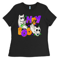 Black Hey Boo with Ghost Cats Ladies Tee - texasbilliewilder