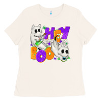 Bone Hey Boo with Ghost Cats Ladies Tee - texasbilliewilder