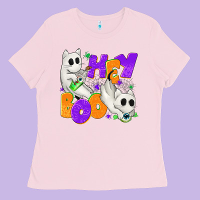 Hey Boo With Ghost Cats Ladies Tee Designed By Texasbilliewilder