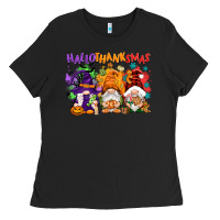 Black Hallothanksmas gnomes Ladies Tee - NancyCooperArtShop