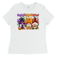 White Hallothanksmas gnomes Ladies Tee - NancyCooperArtShop